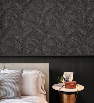 product image for Gulf Tropical Leaves Wallpaper in Slate Grey 72