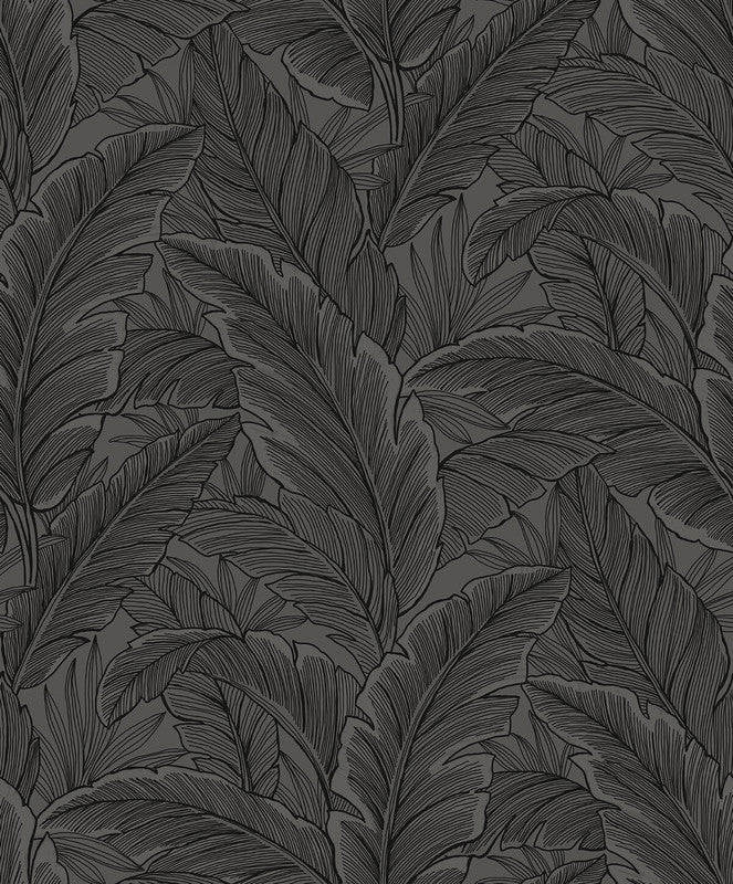 media image for Gulf Tropical Leaves Wallpaper in Slate Grey 210