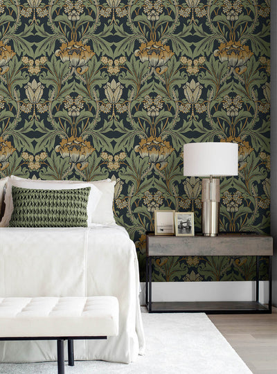 product image for Primrose Garden Wallpaper in Midnight Blue & Goldenrod 76