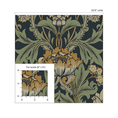 product image for Primrose Garden Wallpaper in Midnight Blue & Goldenrod 76