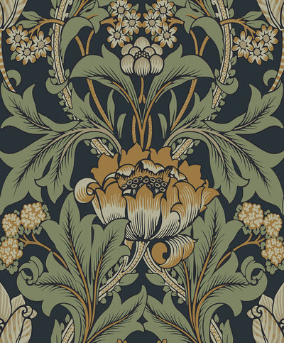 product image of Primrose Garden Wallpaper in Midnight Blue & Goldenrod 599