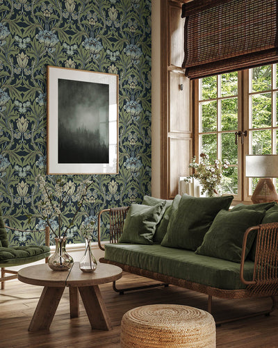 product image for Primrose Garden Wallpaper in Midnight Blue & Sage 8