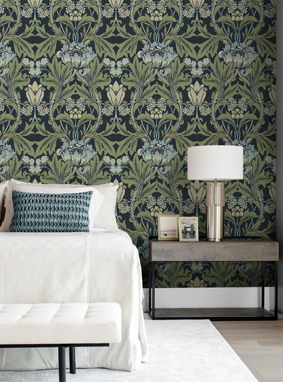 product image for Primrose Garden Wallpaper in Midnight Blue & Sage 40