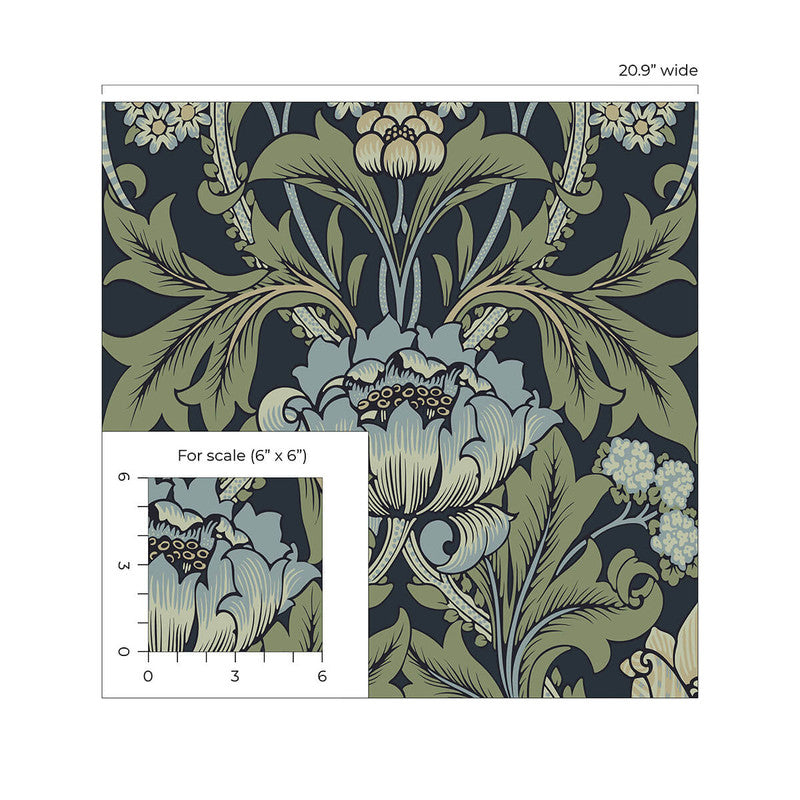 media image for Primrose Garden Wallpaper in Midnight Blue & Sage 284