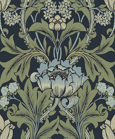 product image of Primrose Garden Wallpaper in Midnight Blue & Sage 54