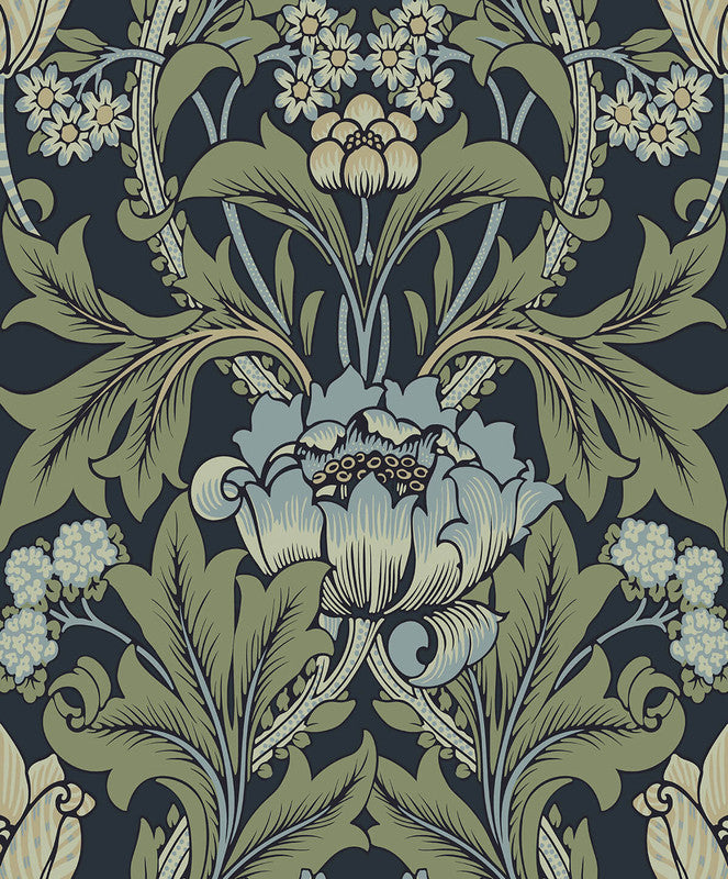 media image for Primrose Garden Wallpaper in Midnight Blue & Sage 283