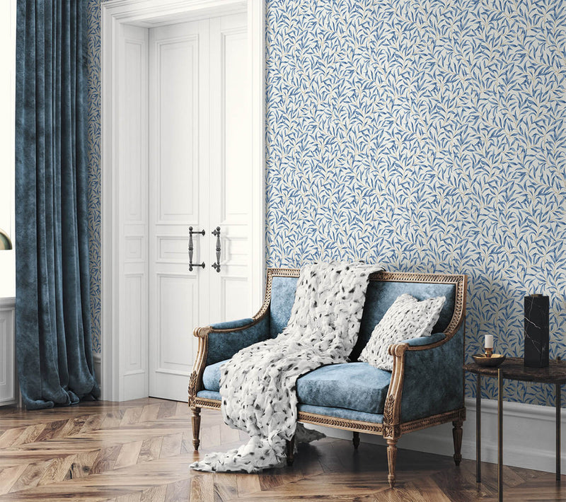 media image for Willow Leaves Wallpaper in Blue Lake 297