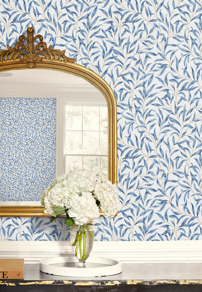 product image for Willow Leaves Wallpaper in Blue Lake 1