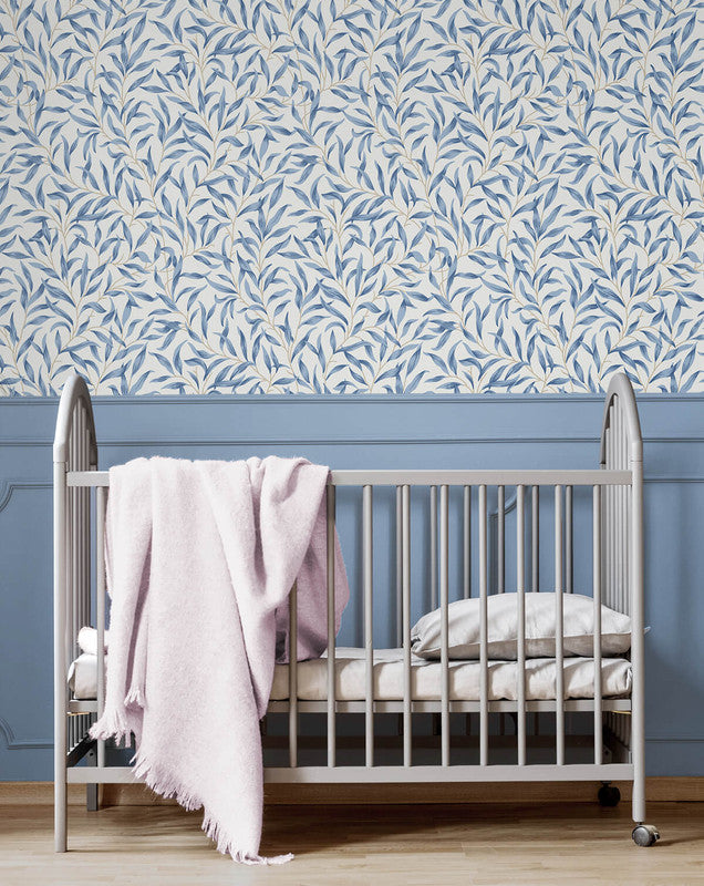 media image for Willow Leaves Wallpaper in Blue Lake 28