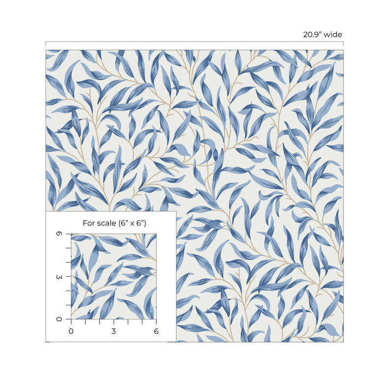 media image for Willow Leaves Wallpaper in Blue Lake 28