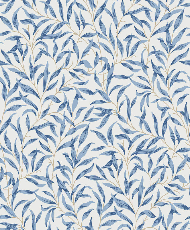 media image for Willow Leaves Wallpaper in Blue Lake 216