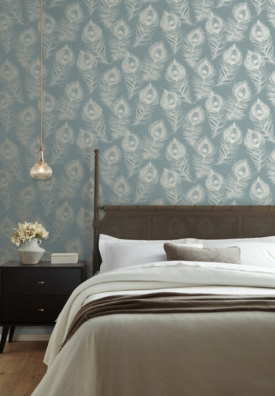 product image for Regal Peacock Wallpaper in Dark Teal 68