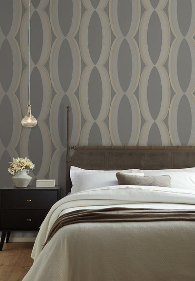 product image for Progression Ogee Wallpaper in Charcoal 69