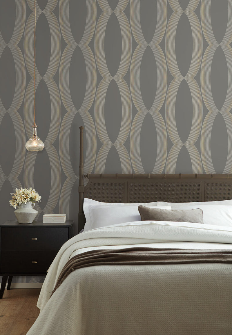 media image for Progression Ogee Wallpaper in Charcoal 211