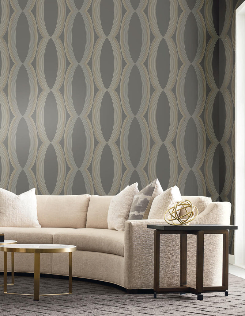 media image for Progression Ogee Wallpaper in Charcoal 212