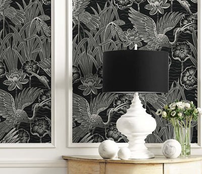 product image for Marsh Cranes Wallpaper in Midnight 63