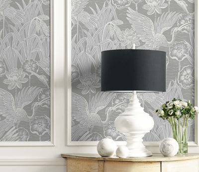 product image for Marsh Cranes Wallpaper in Anew Grey 86