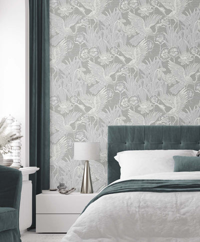 product image for Marsh Cranes Wallpaper in Anew Grey 67