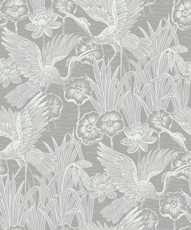 media image for Marsh Cranes Wallpaper in Anew Grey 220
