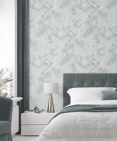 product image for Marsh Cranes Wallpaper in Mist 18