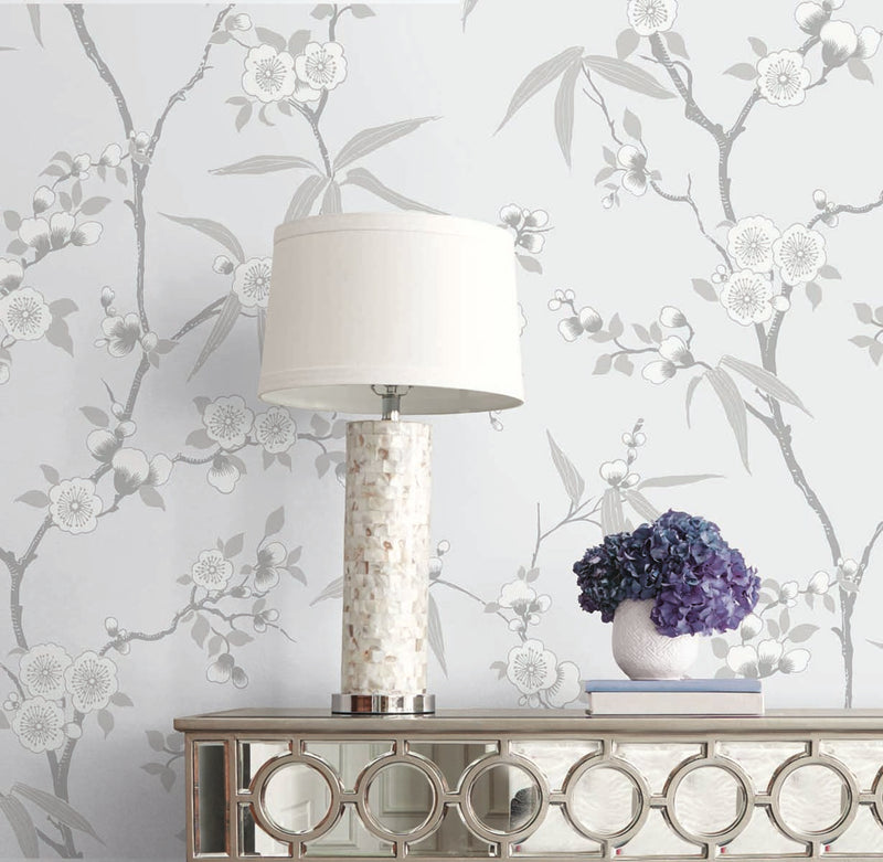 media image for Floral Blossom Trail Wallpaper in Soft Grey 213