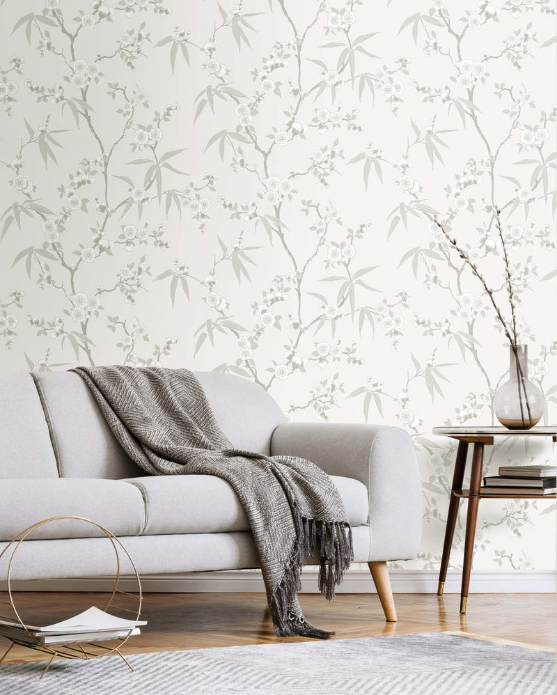 media image for Floral Blossom Trail Wallpaper in Soft Grey 242