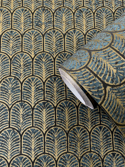 product image for Geo Arch Art Deco Wallpaper in Gold/Blue 34