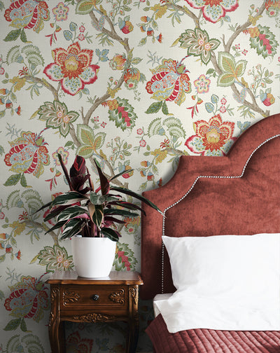 product image for Bernadette Jacobean Wallpaper in Pomme & Antique Ruby 49