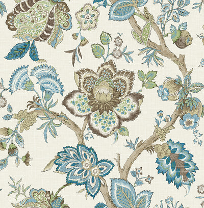 product image of Bernadette Jacobean Wallpaper in Hickory Smoke & Blue Bell 558