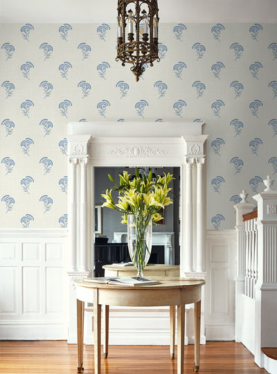 product image for Lotus Branch Floral Wallpaper in French Blue 76