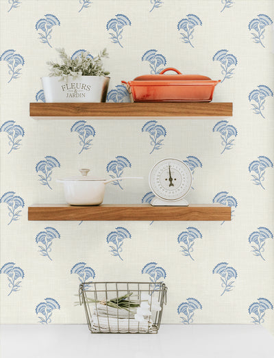 product image for Lotus Branch Floral Wallpaper in French Blue 16