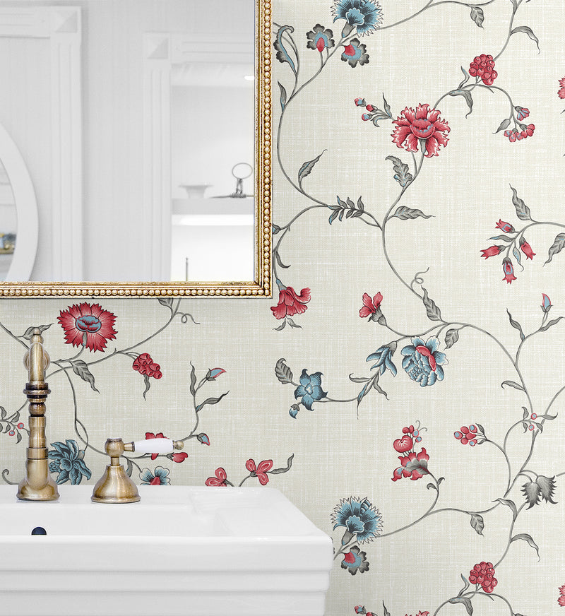 media image for Florale Trail Wallpaper in Antique Ruby & French Blue 282