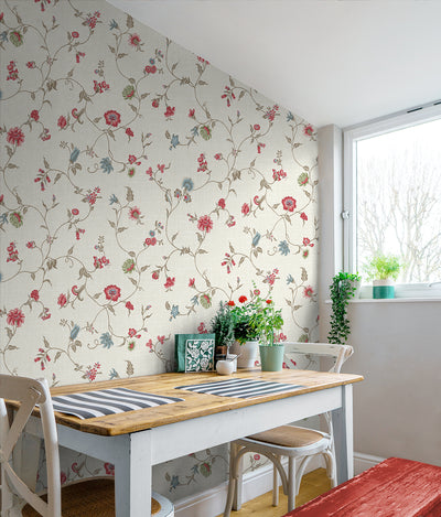 product image for Florale Trail Wallpaper in Cranberry & Blue Bell 74