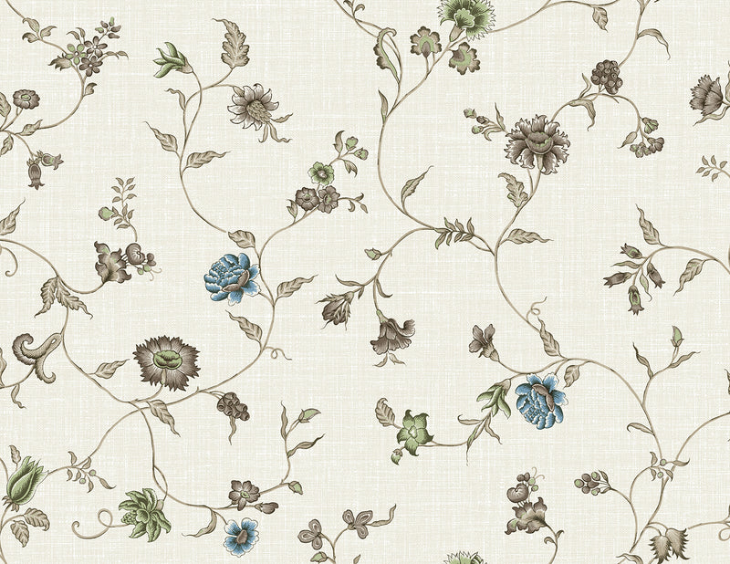 media image for Florale Trail Wallpaper in Greige & Blue Bell  275