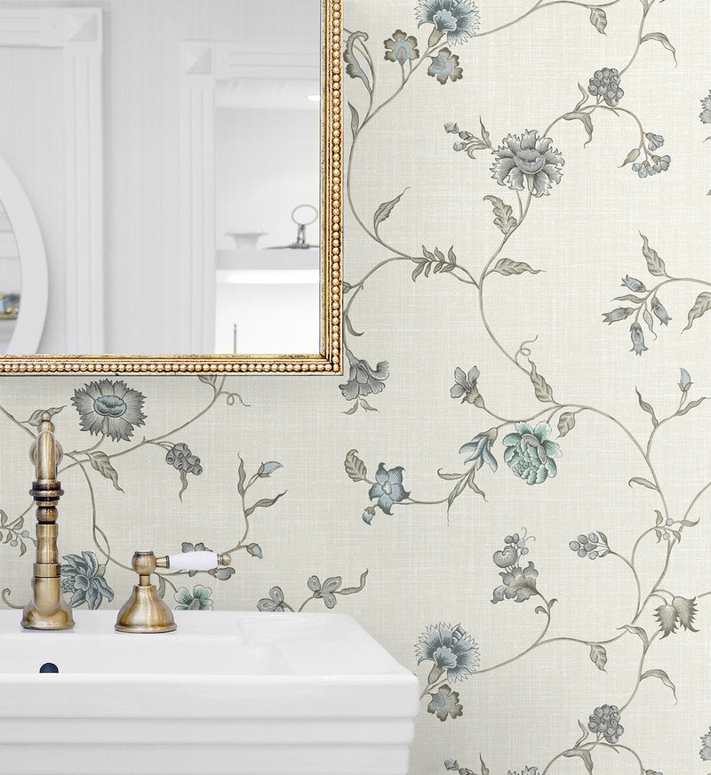 media image for Florale Trail Wallpaper in Bisque Bleu & French  284