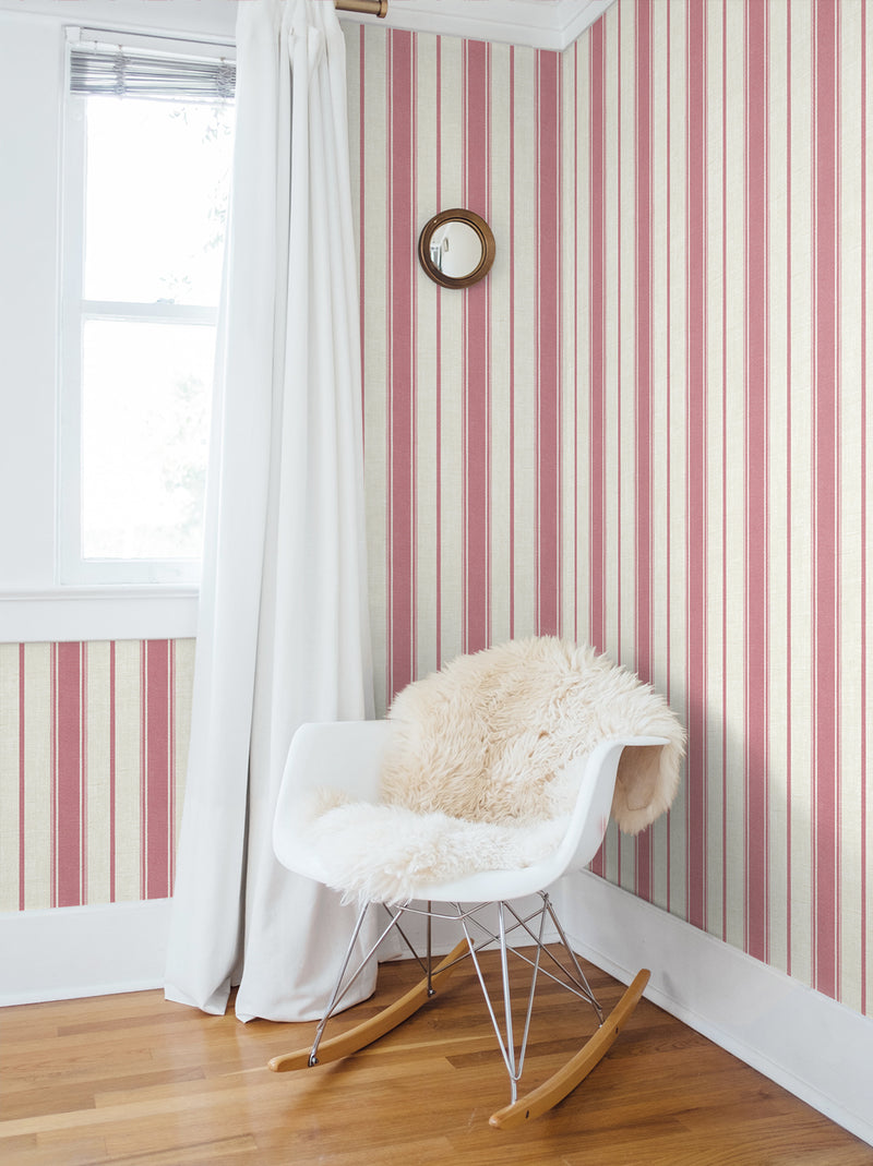 media image for Eliott Linen Stripe Wallpaper in Cranberry 25