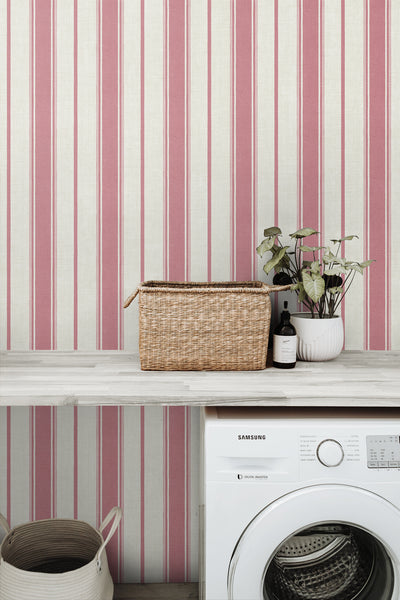 product image for Eliott Linen Stripe Wallpaper in Cranberry 29