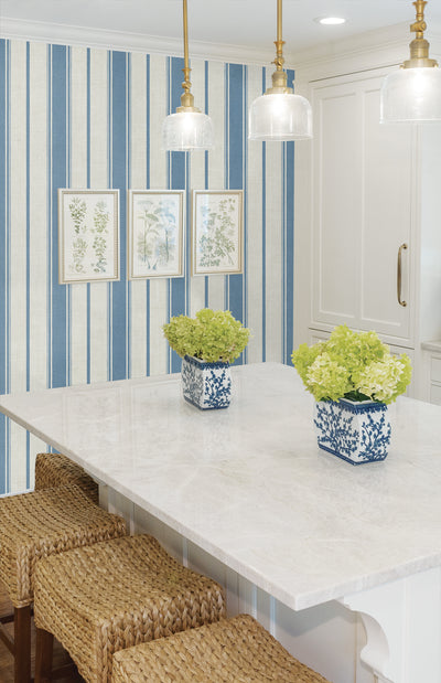 product image for Eliott Linen Stripe Wallpaper in Blue Bell 20