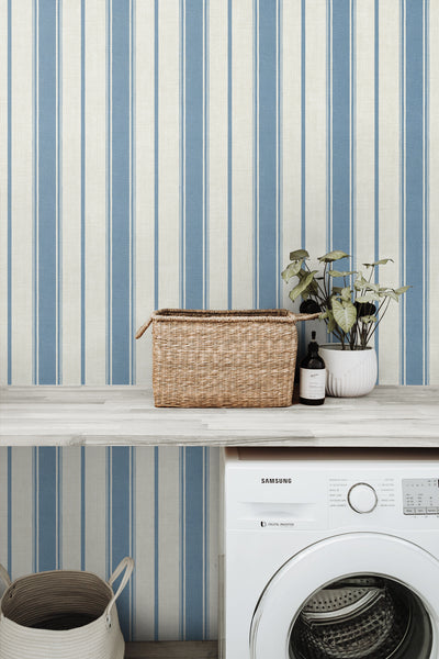 product image for Eliott Linen Stripe Wallpaper in Blue Bell 26