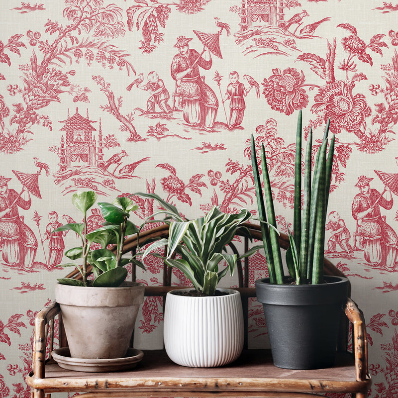 media image for Colette Chinoiserie Wallpaper in Antique Ruby 260