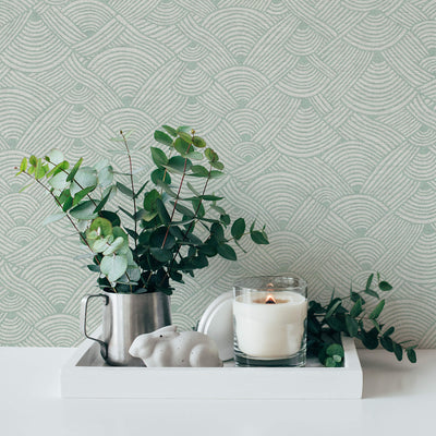 product image for Geo Swirl Motif Wallpaper in Green/White 84