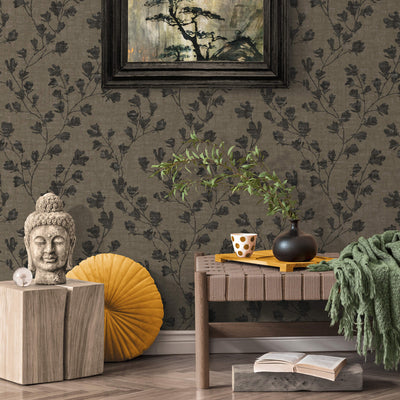 product image for Floral Trail Motif Wallpaper in Brown/Black 38