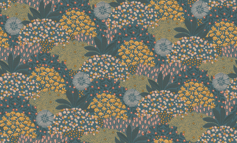 media image for Forest Bloom Motif Wallpaper in Turqouise/Yellow 246