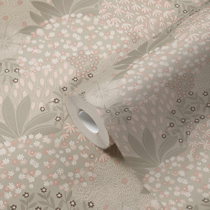 media image for Forest Bloom Motif Wallpaper in Taupe/Pink 270