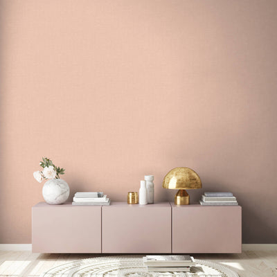 product image for Linen Effect Textured Wallpaper in Pink 36