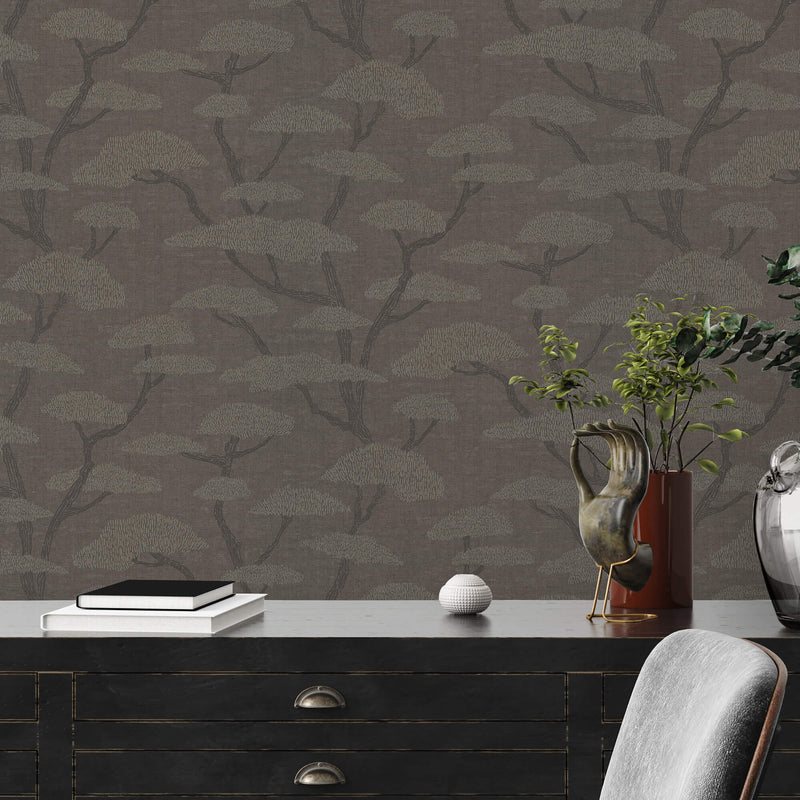 media image for Chinoiserie Tree Motif Wallpaper in Charcoal 295