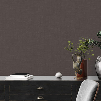 product image for Linen Effect Textured Wallpaper in Black 7