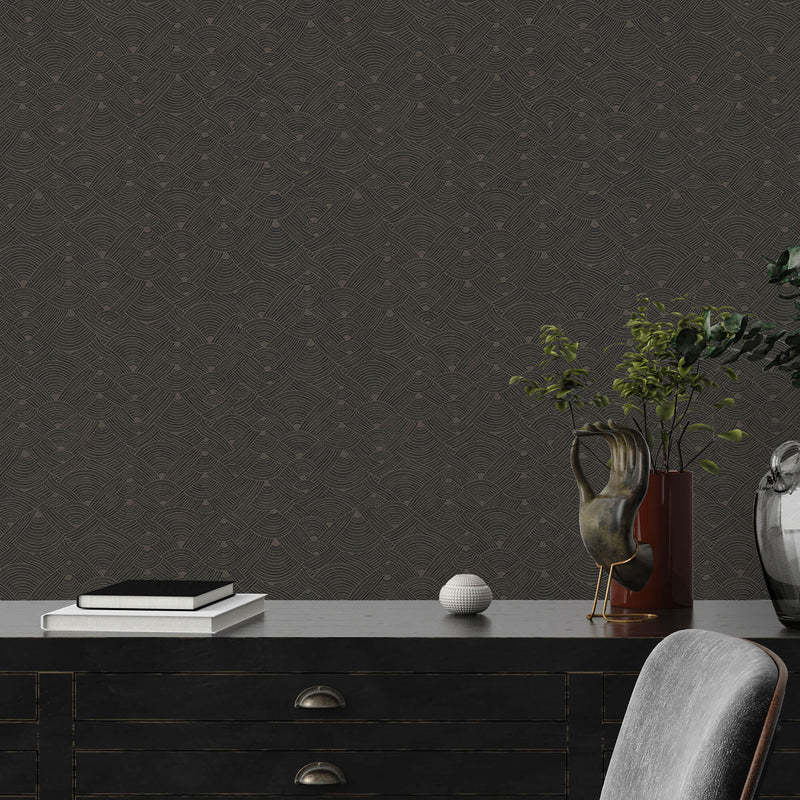 media image for Geo Swirl Motif Wallpaper in Brown/Black 236