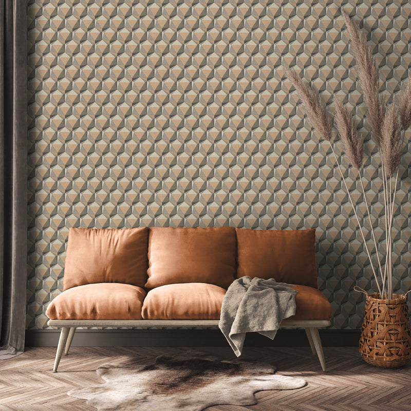 media image for Geometric Motif Wallpaper in Beige/Grey 289