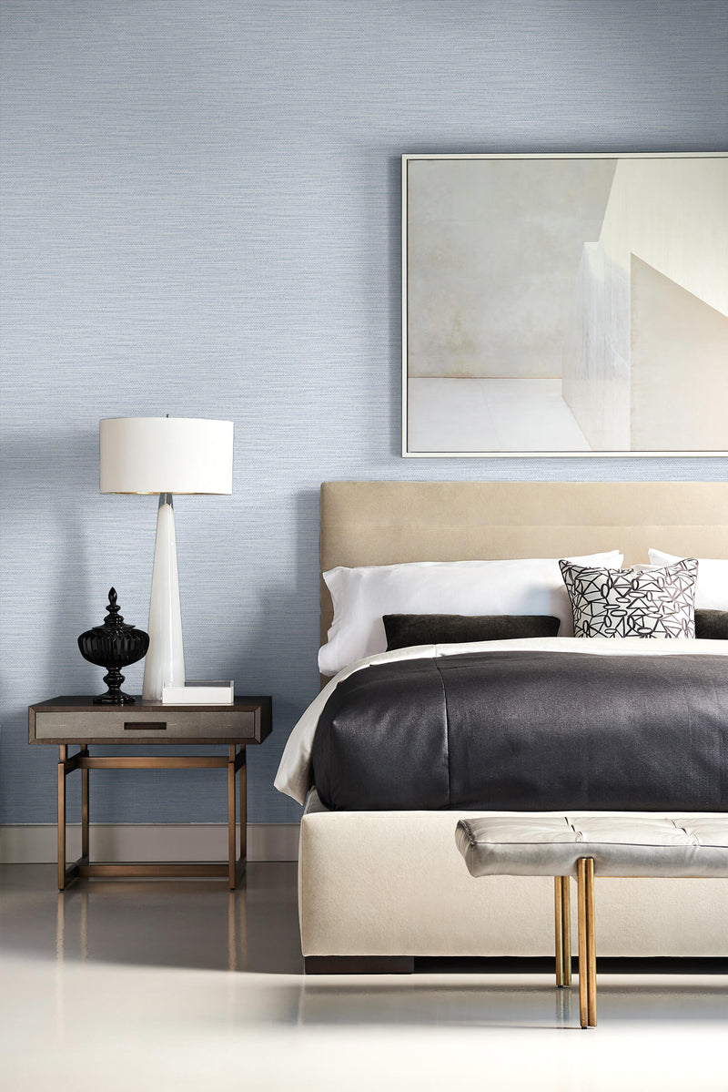 media image for Faux Linen Weave Wallpaper in Blue Frost from the Luxe Retreat Collection by Seabrook Wallcoverings 231